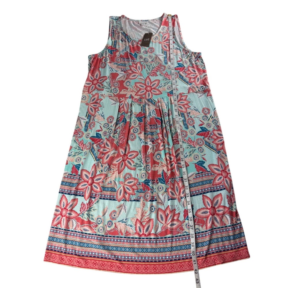 J. Jill Women Tall L Floral Sleeveless Knit Dress Aqua Coral Hibiscus 132803 NWT - Picture 3 of 8